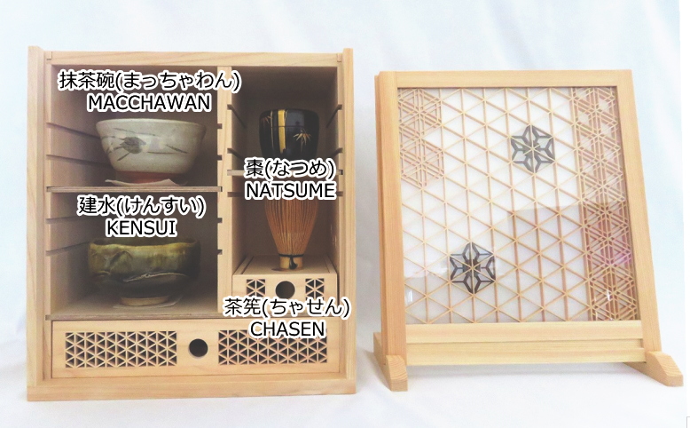 組子の茶道具棚